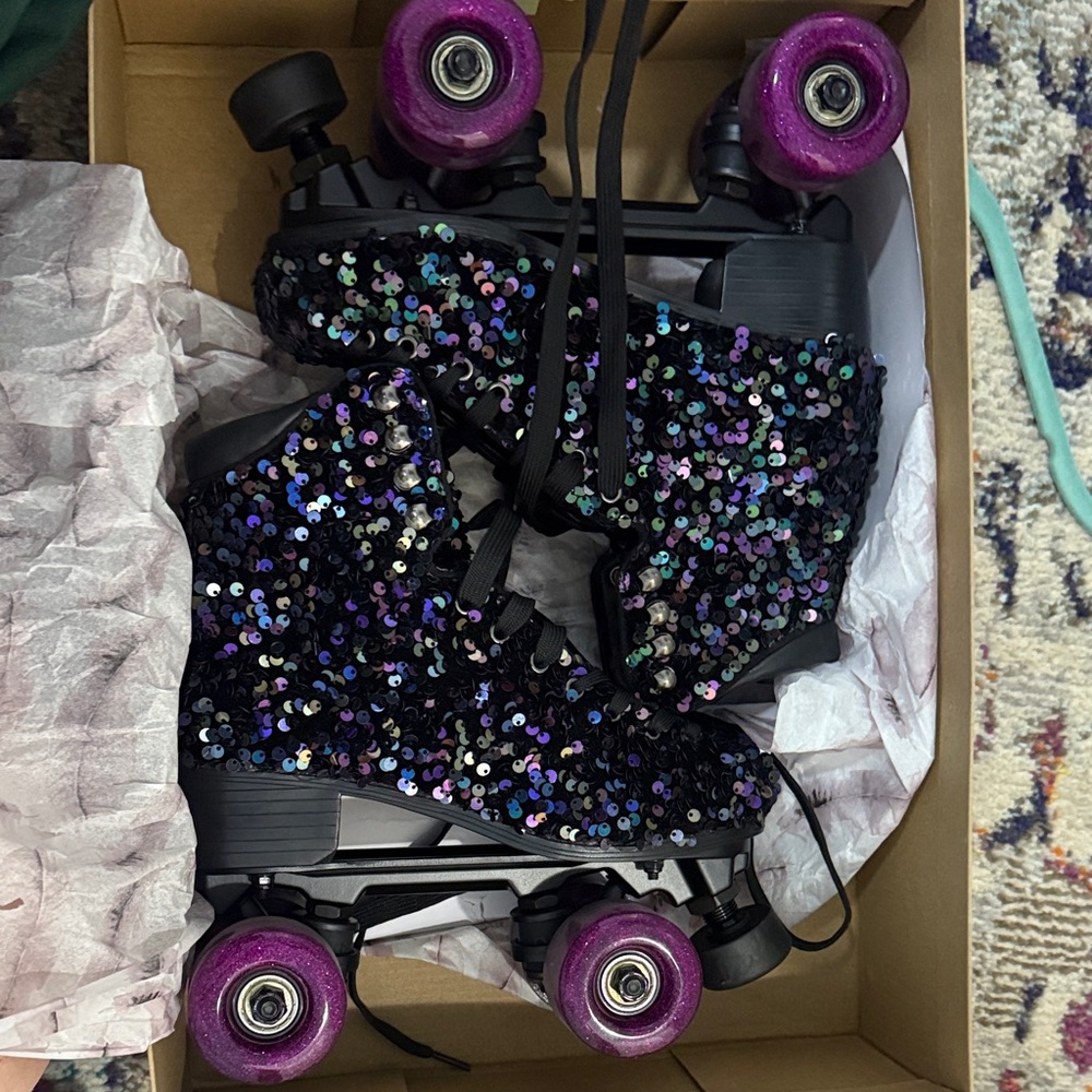 Jessica Simpson Black and Purple Sequin Roller Skates